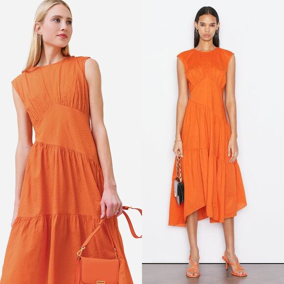 Frame Gathered Seam Dress Orange Crush - Picture 1 of 11
